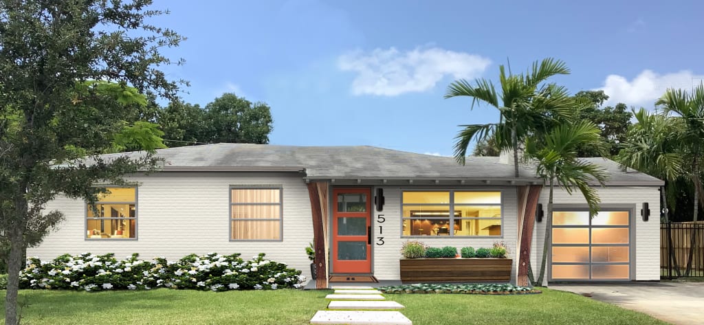 Virtual exterior design of a home with a modern color palette and style