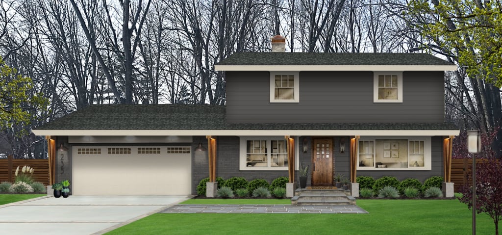 Virtual exterior design of a home rendered in Iron Mountain with Revere Pewter accents