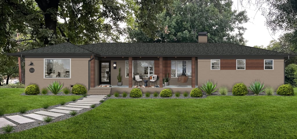 A rendering of a home featuring one of our favorite exterior brick paint color ideas