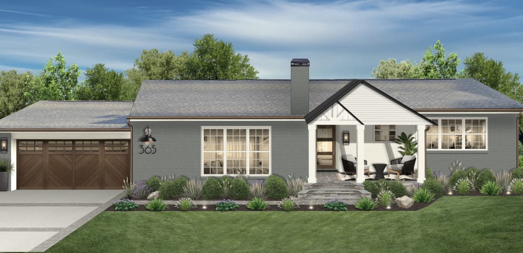 Ranch home with brick rendered in Sherwin Williams' Software