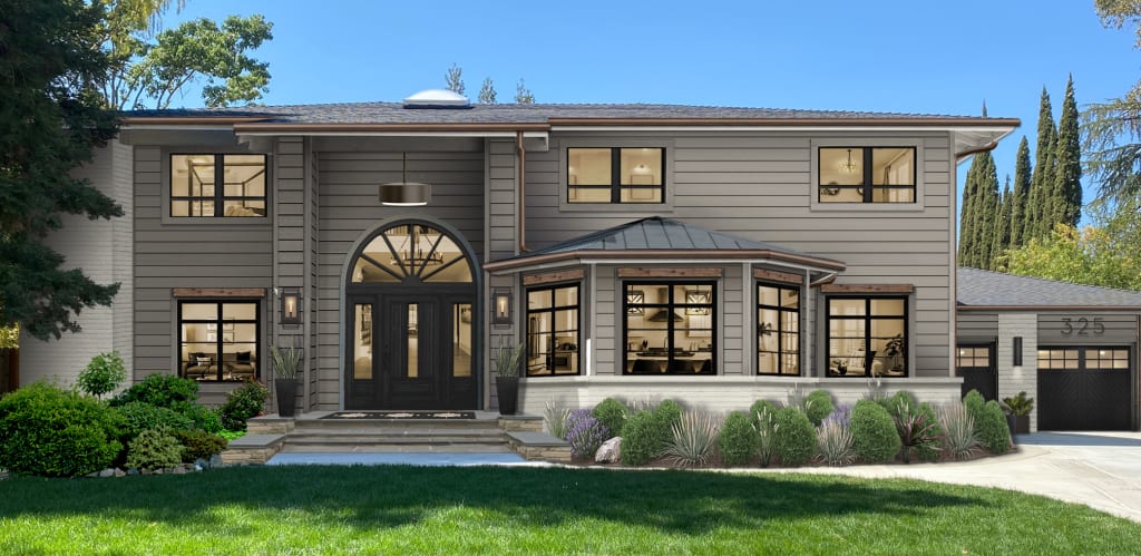 Virtual rendering of a home in Benjamin Moore's Rockport Gray