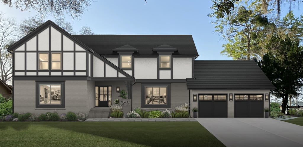 A brick and stucco house