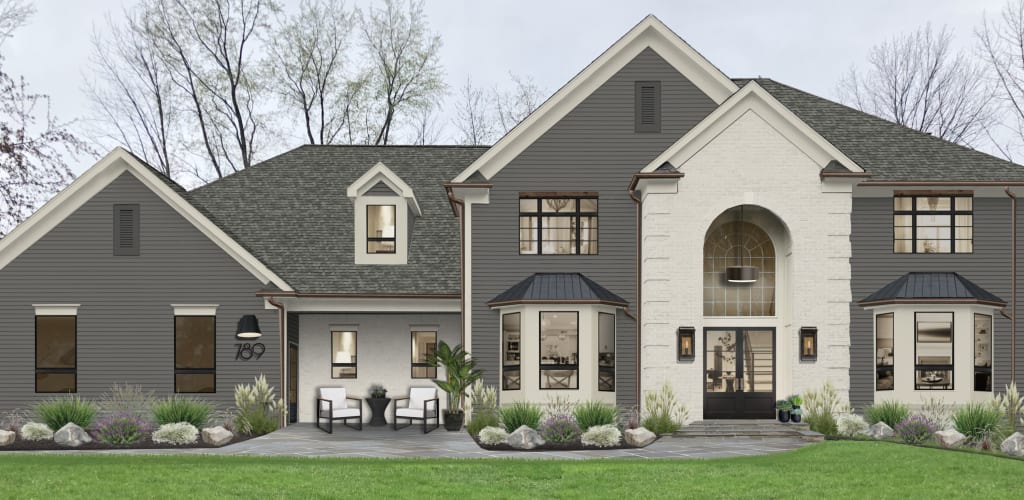 traditional brick home painted in benjamin moore kendall charcoal paint