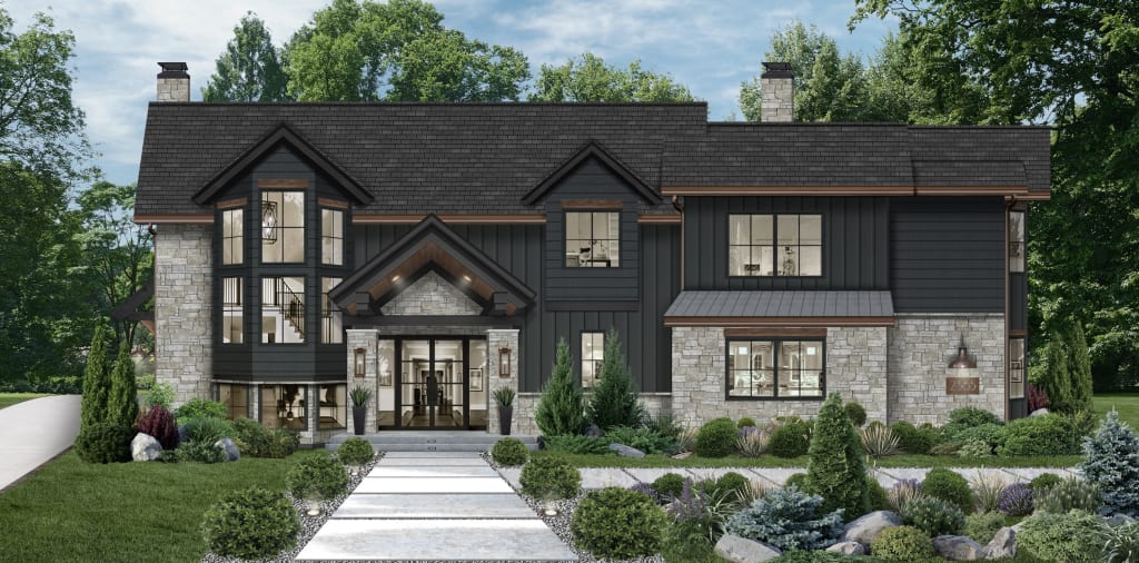 Modern rustic home with James Hardie siding in Shou Sugi Ban