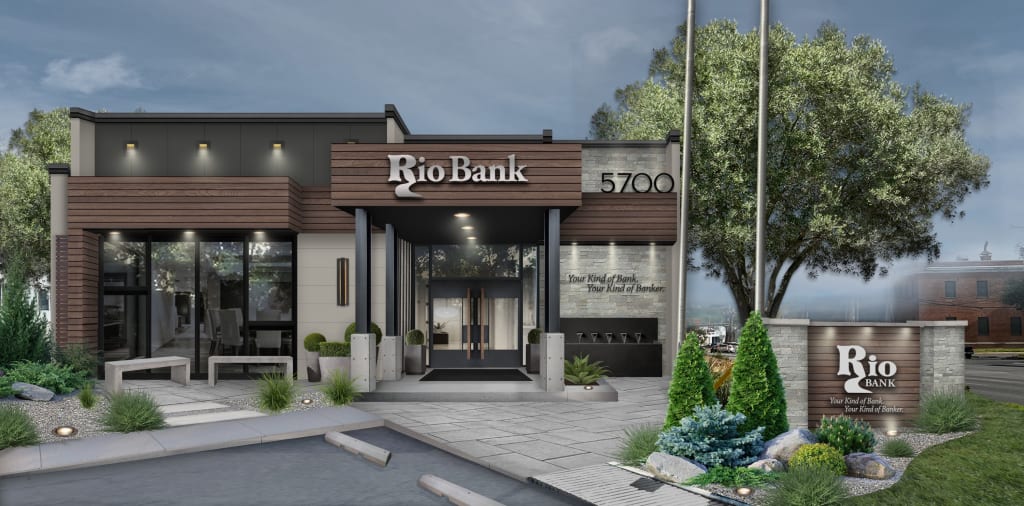 Bank with industrial contemporary exterior design
