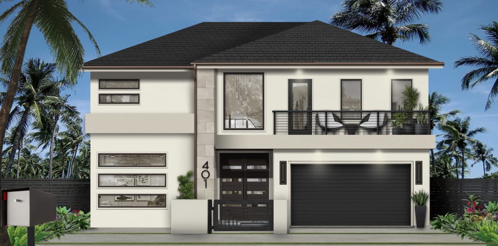 A rendering of a home with an organic modern style exterior