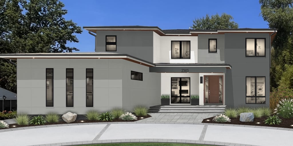 contemporary home with a color blocking paint scheme in gray hues
