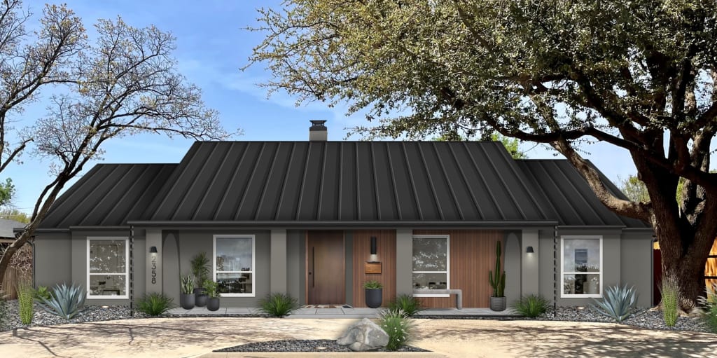 A rendering of a minimalist industrial house