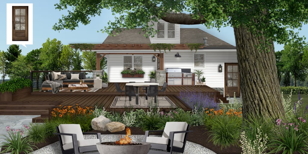 charming white house with multi-level deck