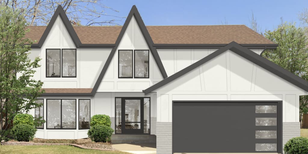 Digital home rendering featuring white and gray paint.