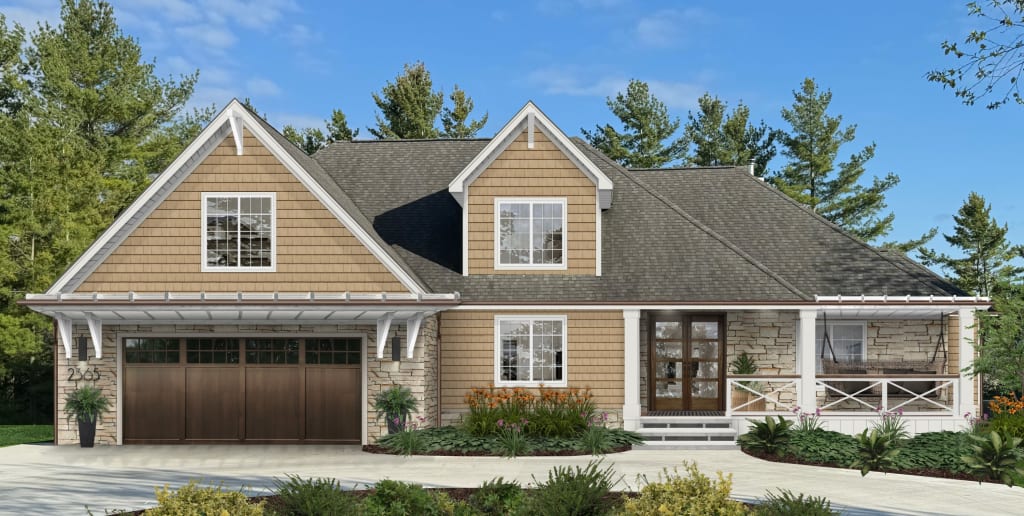 traditional home with shake siding and a neutral palette