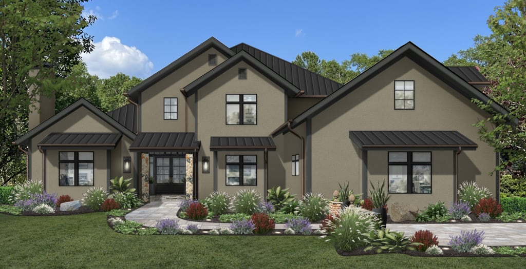 Soffit and fascia color combinations rendered on a home exterior