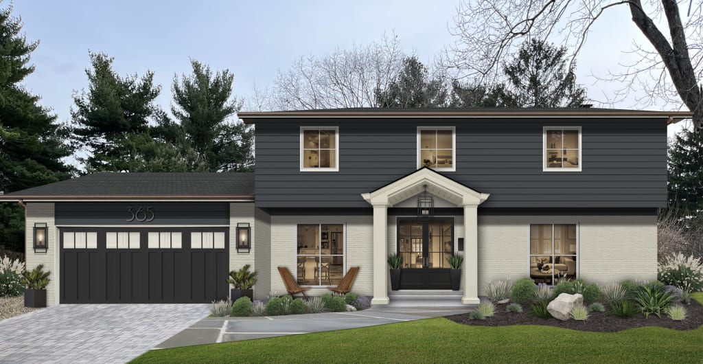 traditional home with navy siding