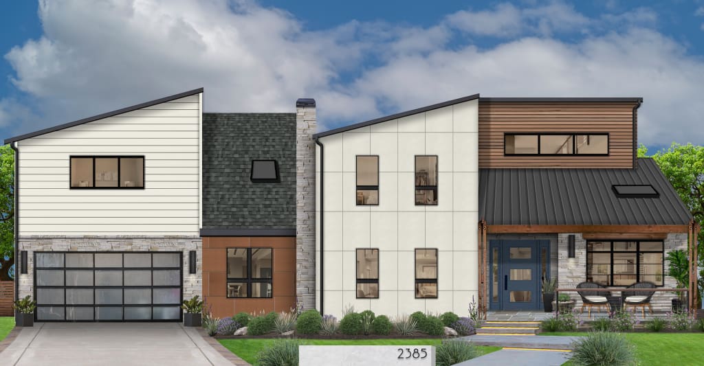 The first rendering featured white as a main color, alongside black and orange-y wood-tone accents