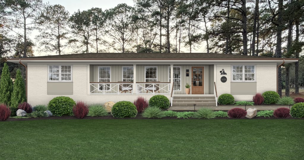 A home with white window frames by b&b.