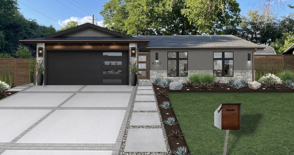 small charcoal gray home with natural accents