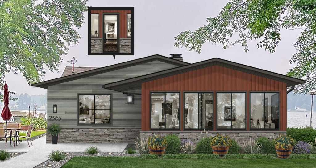 A rendering of a home with metal siding