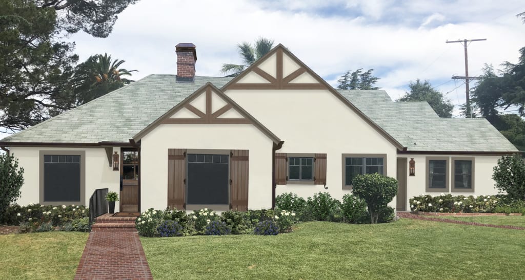 traditional house design with gable accent and shutters