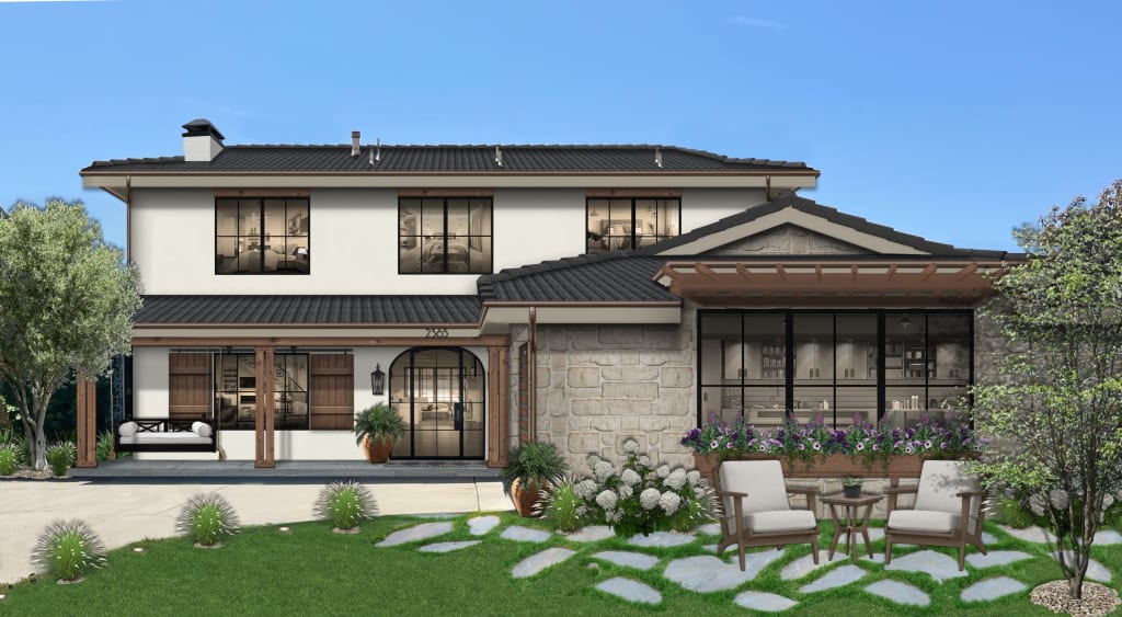 A virtual rendering of a Mediterranean style home