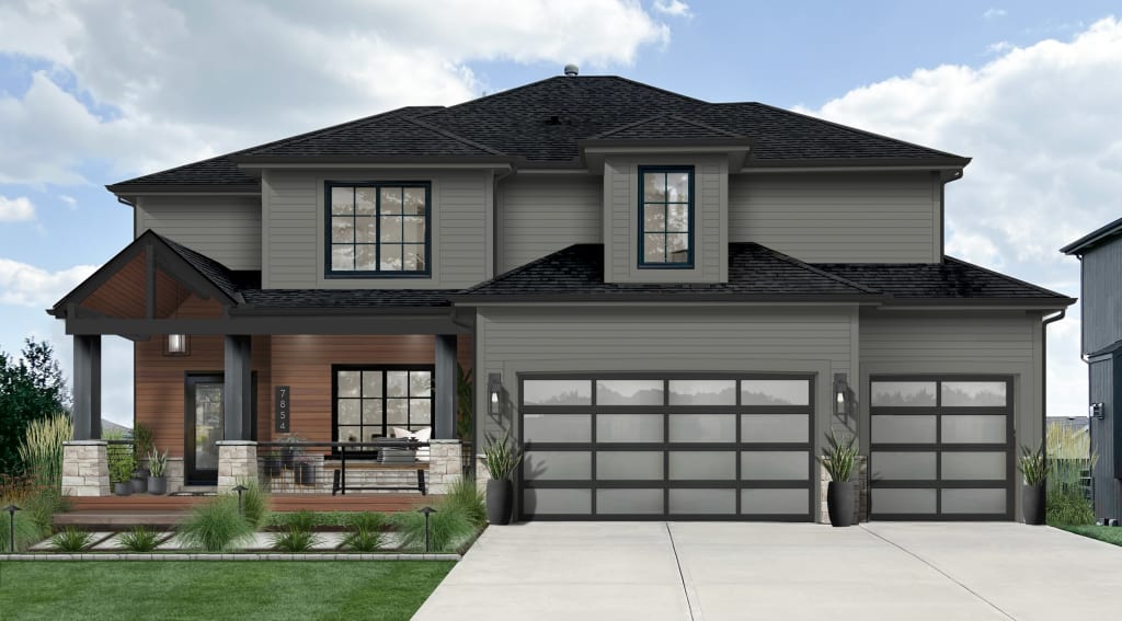 A rendering of a home featuring one of brick&batten's favorite garage design ideas