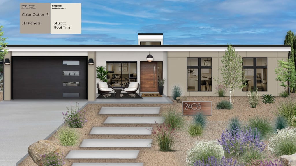 modern home with greige siding