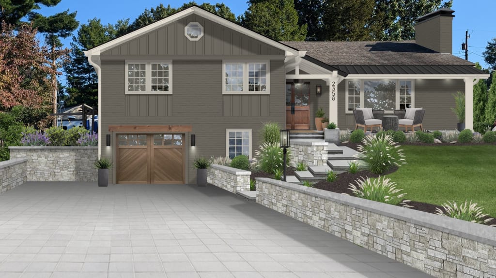 grayish brown house with natural accents