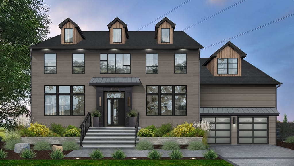 modern house with black door awning