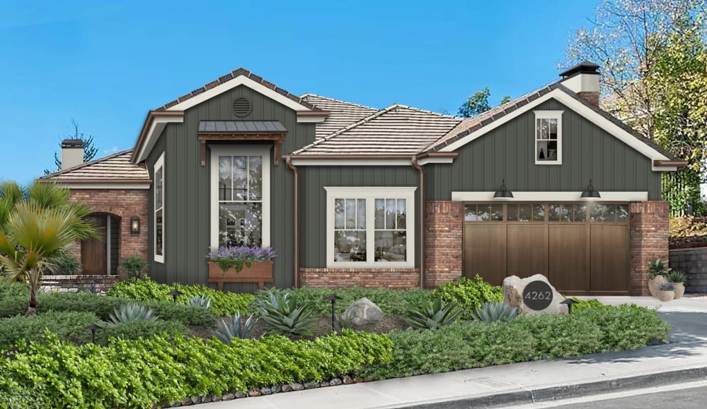 green exterior with natural accents