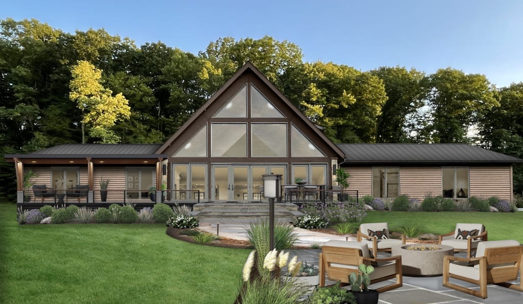 Central a-frame on wide house