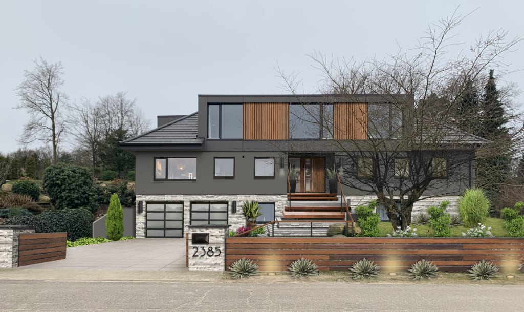 modern home with wood fence
