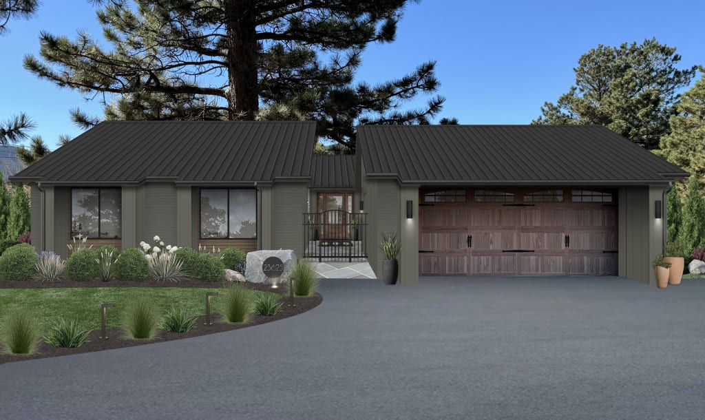 dark green house with black accents