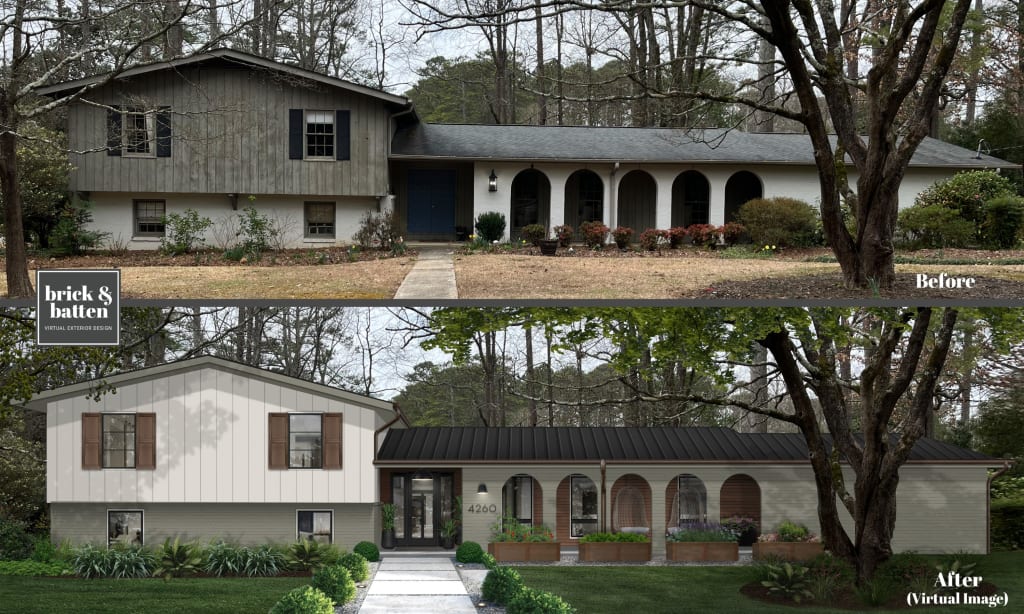 before and after of a split level showing the importance of landscaping on a home buying checklist