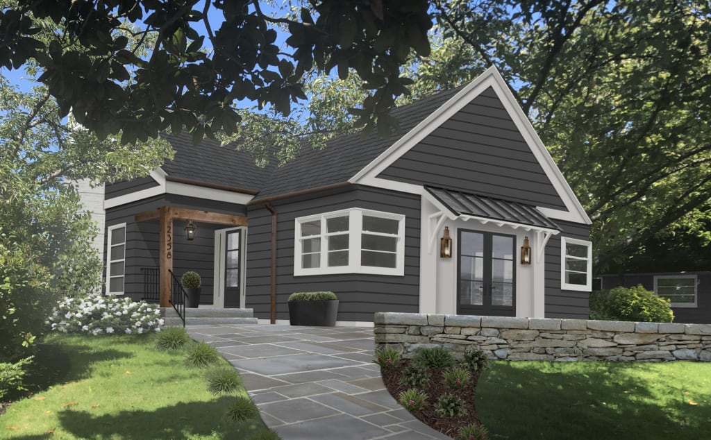 Virtual rendering of a home with updated porch