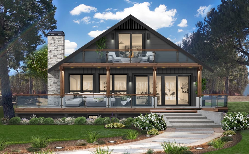 A nearly a-frame style home in the countryside