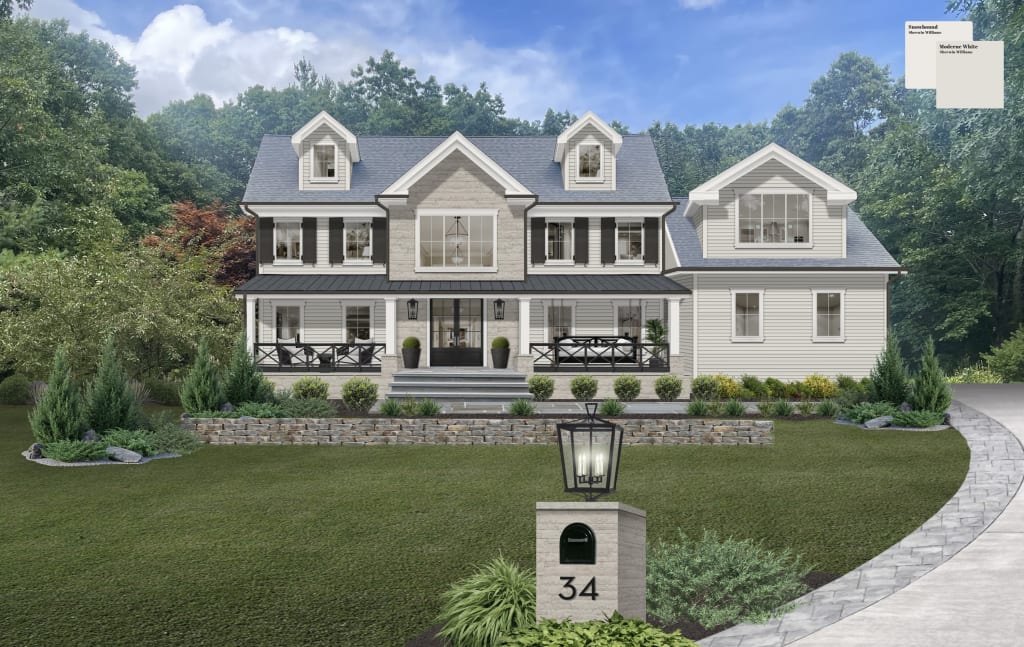 Traditional two-story home with lamppost out front