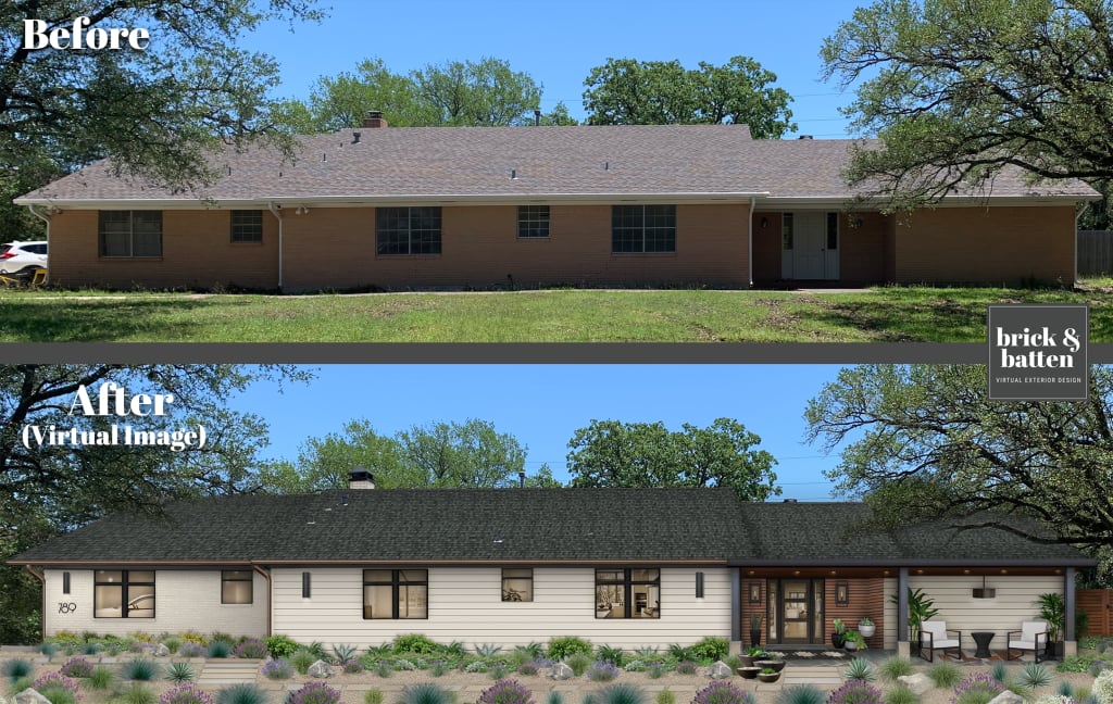 modern rustic ranch painted in olympic and iron mountain with wood accents and james hardie siding