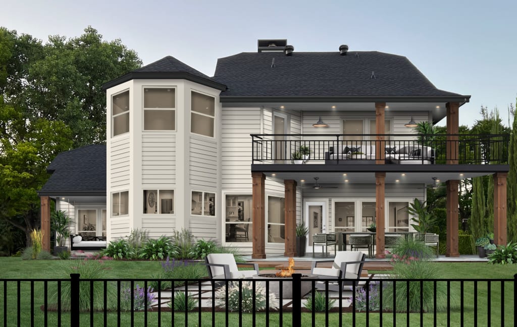 Rear exterior of a home with horizontal lap siding in Magnolia James Hardie color Birch Tree