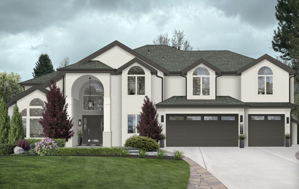 traditional exterior with traditional raised-panel garage doors