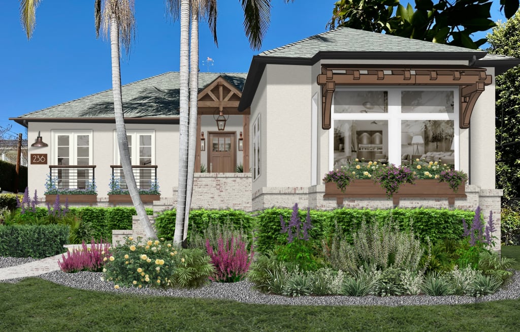 neutral home with limewashed brick walkway and wood accents