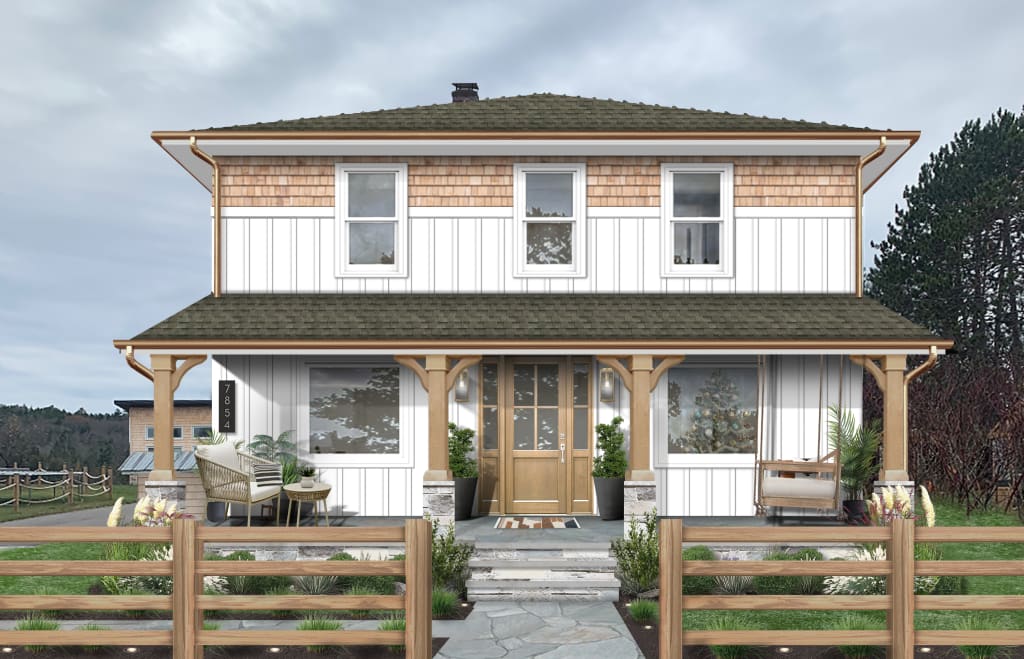 modern farmhouse with copper gutters