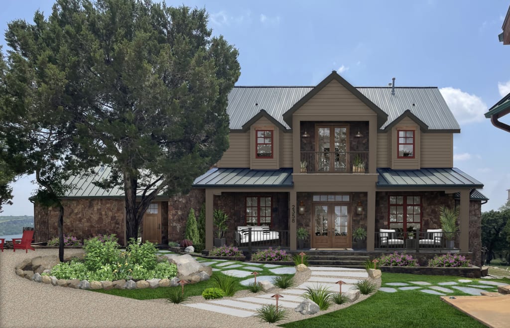 A rendering of a home located on a lake