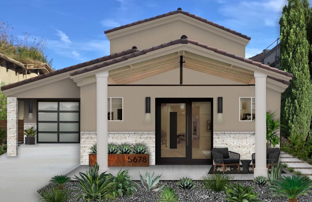 greige home with porch columns