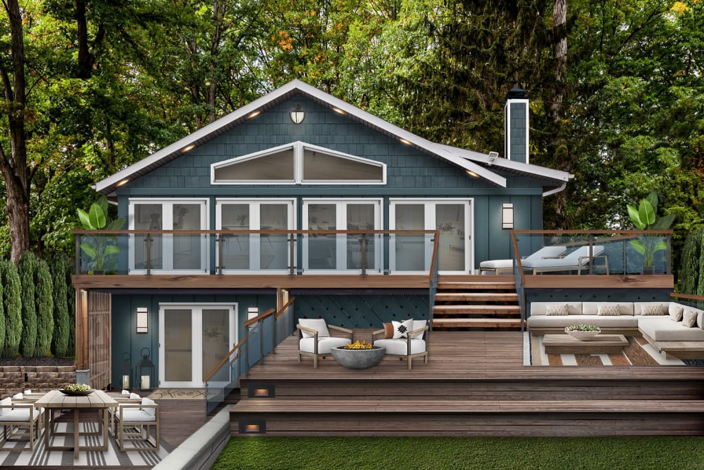 Michigan lake house exterior in Newburg Green