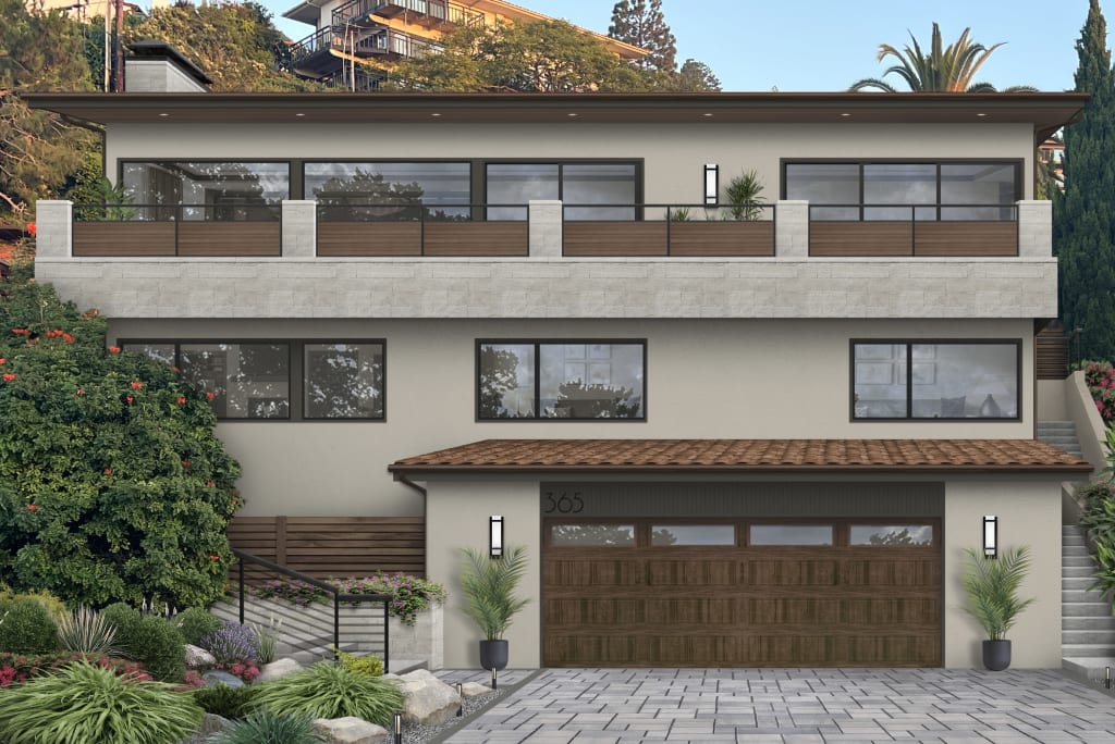 Rendering example of modernized garage doors as a real estate trend.