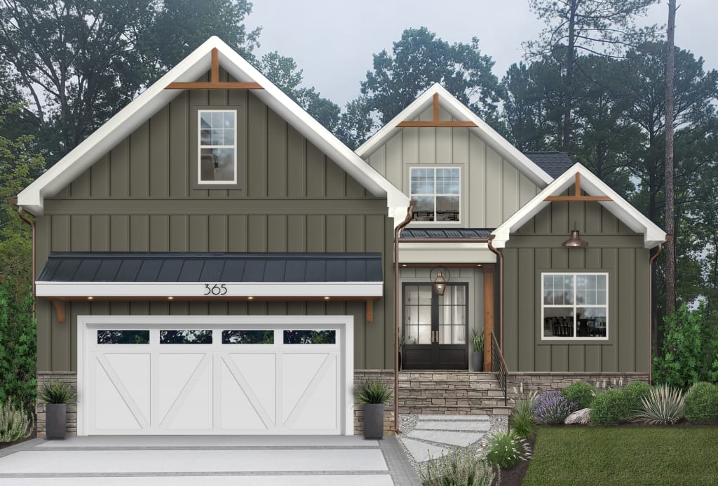 house with olive green and grayish green siding