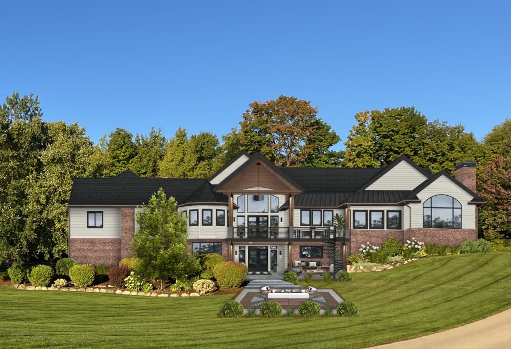house with siding, red brick, and Ipe siding