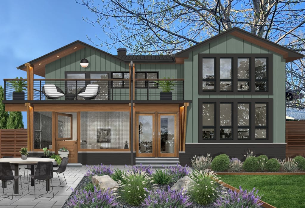 earthy green house with black trim showing the best bold exterior paint colors for 2025