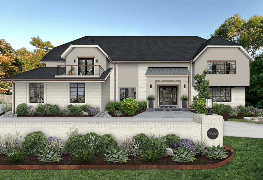 Home exterior with gray and white paint.