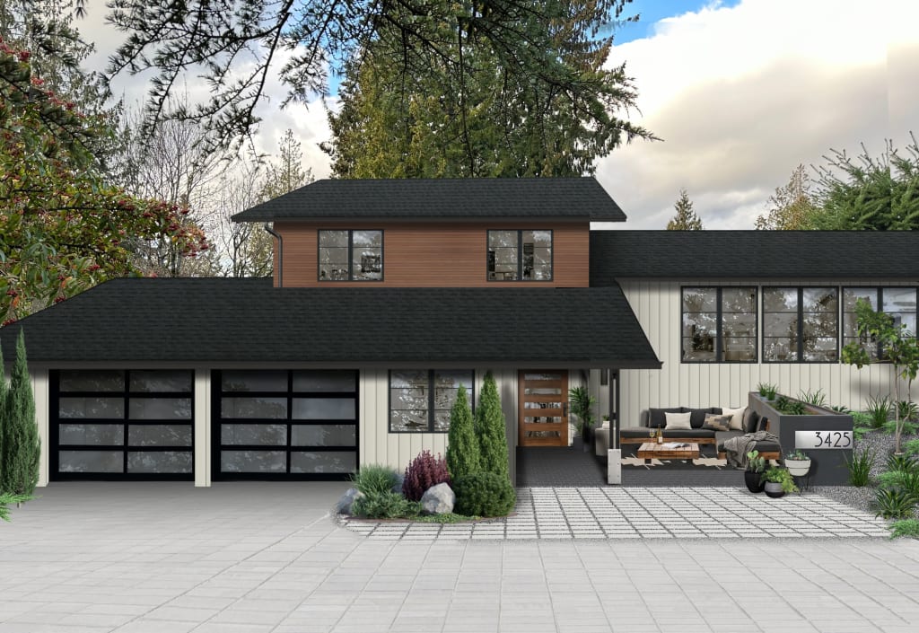 modern home with an enclosed patio near the entryway