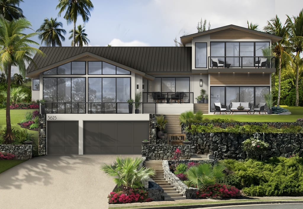 modern house with lush landscaping